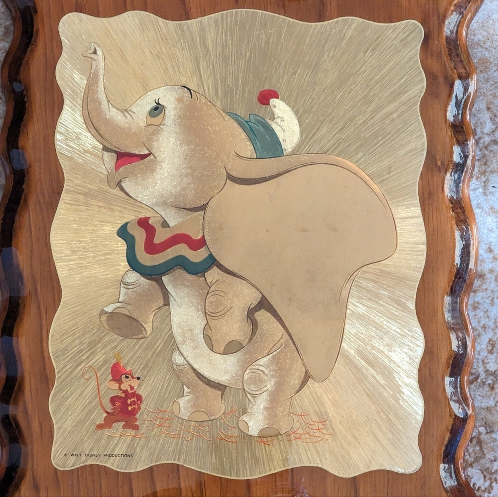 DUMBO.  Walt Disney foil picture on lacquered wood. Pre owned